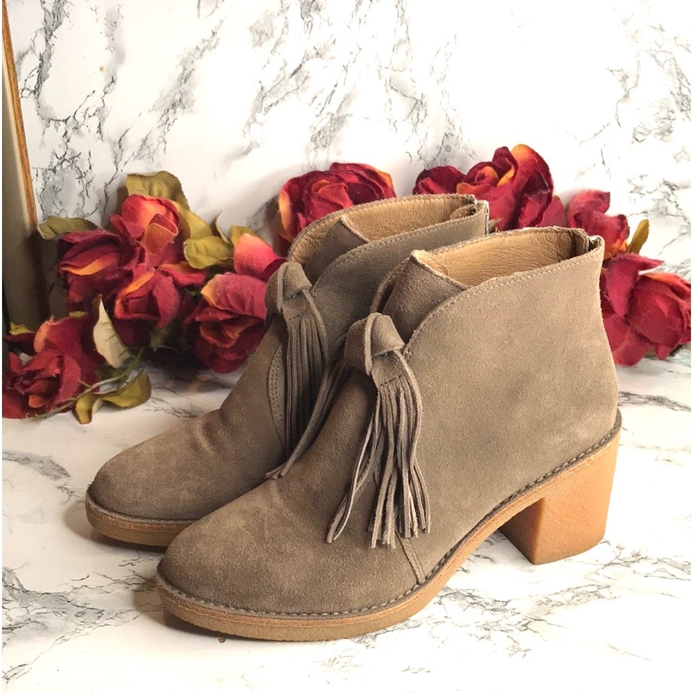 UGG Taupe Suede Tassel Ankle Booties